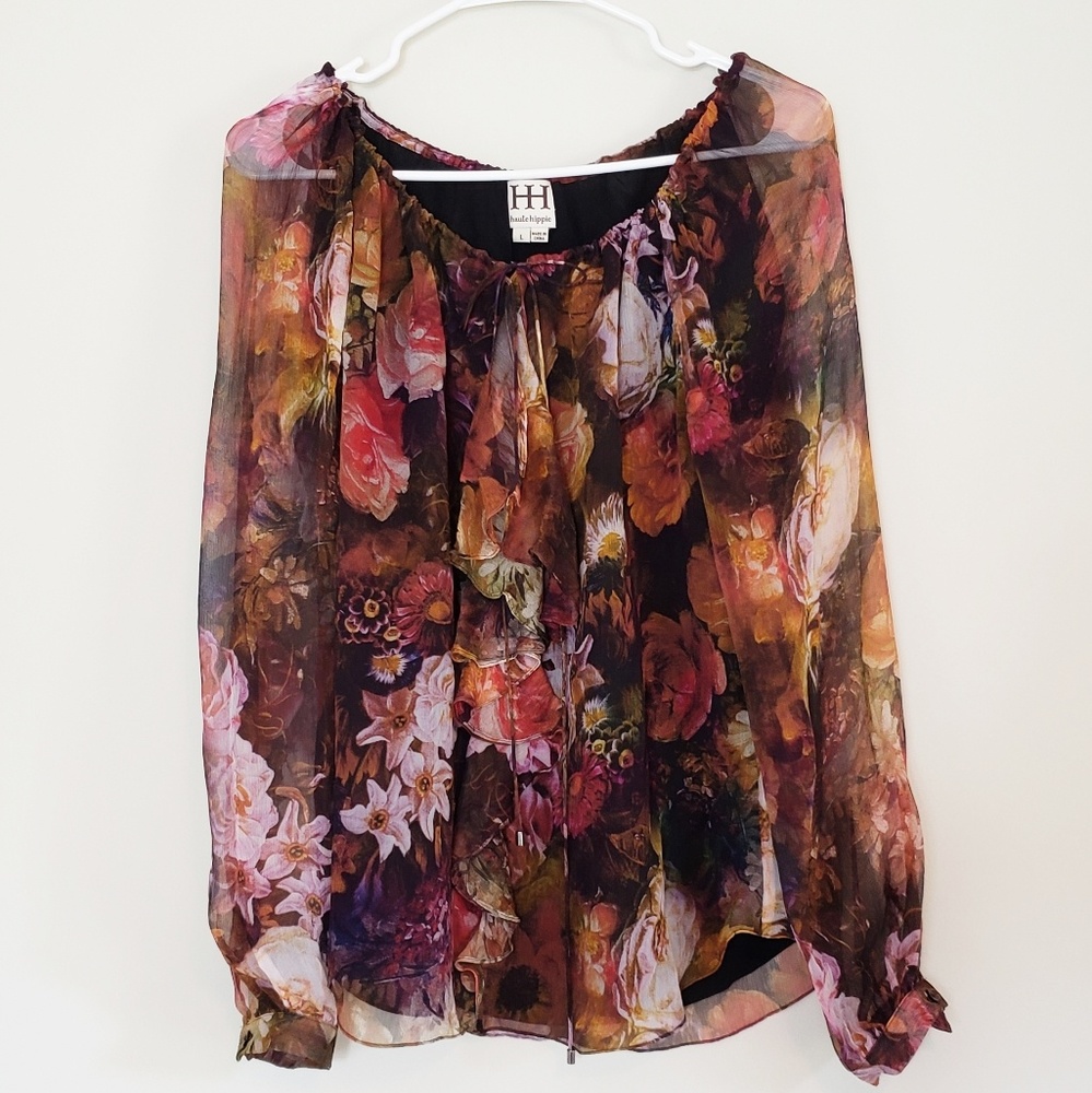 HauteHippe Floral Silk Blouse